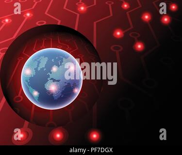 3D Global in tutto il mondo cyber wireless internet cyber attacco dal concetto di hacker sfondo rosso. illustrazione vettoriale EPS10 Illustrazione Vettoriale