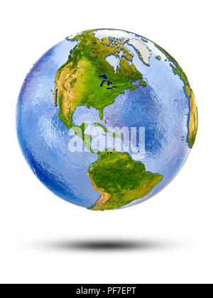 Bahamas sul globo terrestre con ombra isolati su sfondo bianco. 3D'illustrazione. Foto Stock