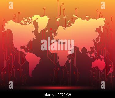 Mappa World Cyber attacco dal concetto di hacker sfondo. illustrazione vettoriale EPS10. Illustrazione Vettoriale