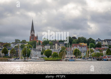 La città più settentrionale della Germania: Panorama di Flensburg Foto Stock