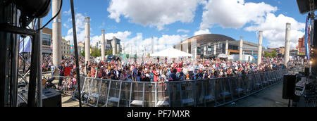 Eisteddfod Genedlaethol Cymru /Eisteddfod nazionale del Galles - Bae Caerdydd / Cardiff Bay, Wales UK . Agosto 2018. La lingua gallese evento culturale si tiene ogni anno il primo per tutta la settimana in agosto, in un sito diverso ogni anno, alternando tra il nord e il sud del Galles Foto Stock