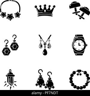 Gli articoli di gioielleria set di icone, stile semplice Illustrazione Vettoriale
