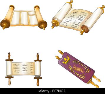 La Torah e la bibbia di scorrimento set di icone, stile cartoon Illustrazione Vettoriale