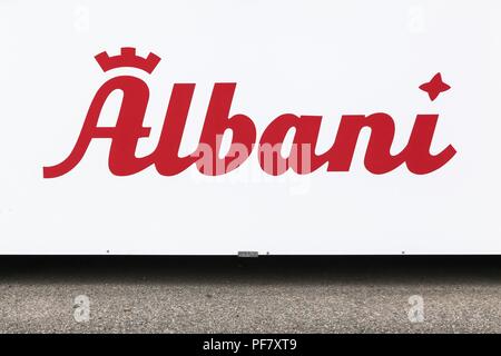 Odense, Danimarca - Agosto 16, 2018: BIRRA Albani logo su una parete. Albani è una birreria situato a Odense, Danimarca, Foto Stock