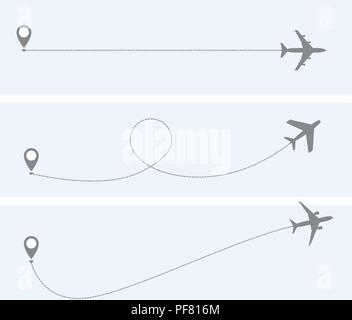 Il volo aereo con la traccia tratteggiata - itinerario aereo Illustrazione Vettoriale