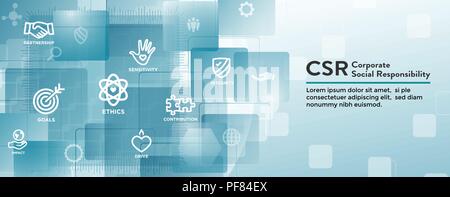 CSR-Responsabilità Sociale Banner Web Icon Set & Web Banner di intestazione w onestà, integrità, collaborazione, etc Illustrazione Vettoriale