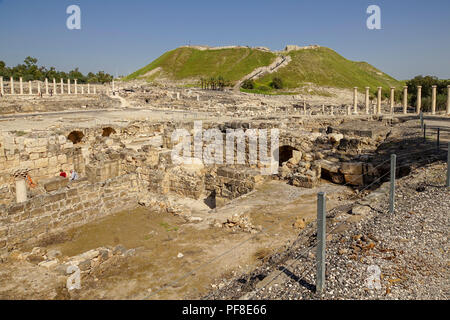 Israele, Bet Shean vista generale. Durante il periodo ellenistico Bet Shean aveva una popolazione greca e fu chiamato Scythopolis. Nel 64 A.C. fu preso da t Foto Stock