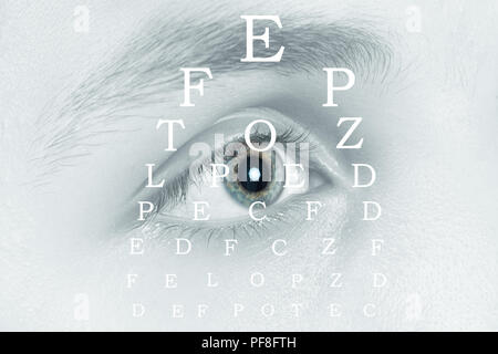 Giovane uomo su visita oculistica sfondo grafico Foto Stock