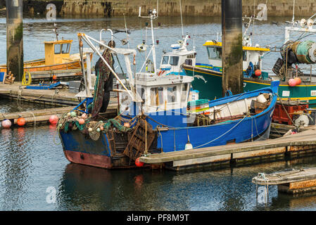Cherbourg-Octeville, Francia - 22 Maggio 2017: Pesca barche ormeggiate nel porto di Cherbourg-Octeville, a nord della penisola di Cotentin, Francia. Foto Stock