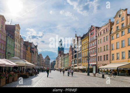 Wroclaw, Old Town (Stare Miasto). La piazza del mercato (Rynek abbiamo Wrocławiu), Wroclaw, Slesia, Polonia Foto Stock