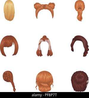 Retro,beauty,braid,cartoon,raccolta,pettinate,dark,design,moda capelli,haircut,pettinatura,parrucchiere,l'acconciatura,icona,immagine,isolato,kara,luce,logo,long,altri tipi,paint,pebble,rosso,salon,impostare,segno,stile,il simbolo,coda,vettore,web,donna, Vettori vettore , Illustrazione Vettoriale