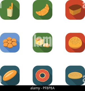 Pane impostare le icone in stile appartamento. Grande raccolta di pane simbolo vettore stock Illustrazione Vettoriale