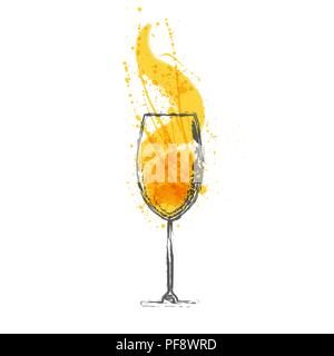 Silhouette nera del bicchiere da cocktail con bevanda a base di arancia grunge Illustrazione Vettoriale
