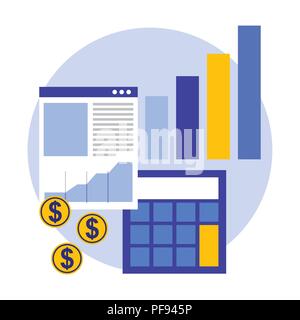 Calcolatrice business statistiche del documento bar monete denaro Illustrazione Vettoriale