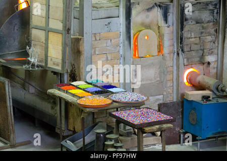 Artigianato del vetro. Forno per vetro vista,Murano Venezia,l'Italia. Foto Stock