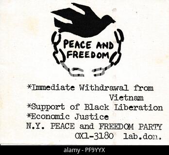 Guerra del Vietnam era un poster per la pace e la libertà delle parti di New York, Stati Uniti, 1970. () Foto Stock