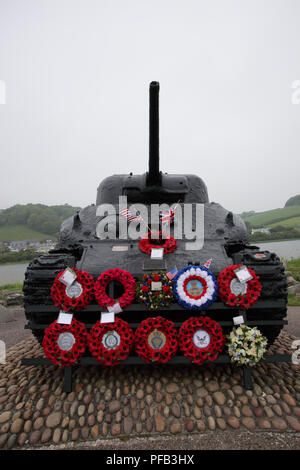 Memoriale per i soldati in esercizio Tiger, i preparativi per il D-Day Normany sbarchi. Le preparazioni sono state a Slapton Sands in aprile 1944. Foto Stock