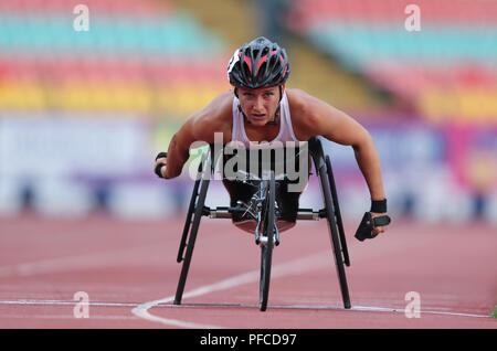 20 agosto 2018, Germania, Berlino, Sport Disabili, Campionati Europei per gli atleti in Jahn-Sportpark, 5000 metri, donne, F33rd Manuela Schaer dalla Svizzera vince la gara. Foto: Jens Büttner/dpa-Zentralbild/dpa Foto Stock