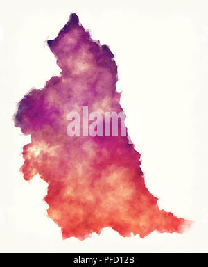 North East England Regno Unito Mappa acquerello davanti a uno sfondo bianco Foto Stock