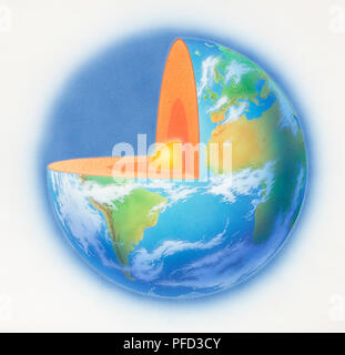 Caratteristiche esterne e le caratteristiche interne della Terra, illustrazione Foto Stock