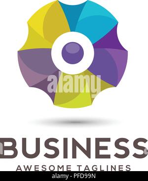 Di colore in astratto il logo floreale, coloratissime fiore con petali di colore o simbolo della ruota. Design, arte e creatività icona vettore. Illustrazione Vettoriale
