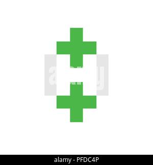 La lettera H con croce verde salute logo design illustrazione vettoriale modello Illustrazione Vettoriale
