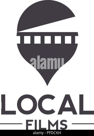 Logo del vettore di combinazione di un film e il pin locator, film locali logo, PIN univoco di pellicola e il logo del modello di progettazione Illustrazione Vettoriale