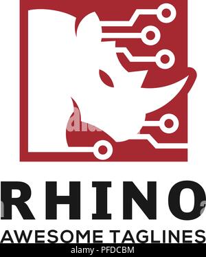 Rinoceronte, Rhino Logo.Rhino techno Logo, il modello di business, rinoceronti logo di testa per electronic club o team. Animali logotipo mascotte. Modello Illustrazione Vettoriale
