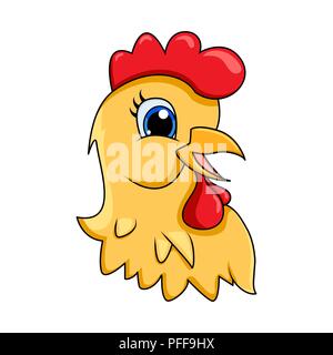 Testa di gallina cartoon character design vettore isolato su sfondo bianco Illustrazione Vettoriale