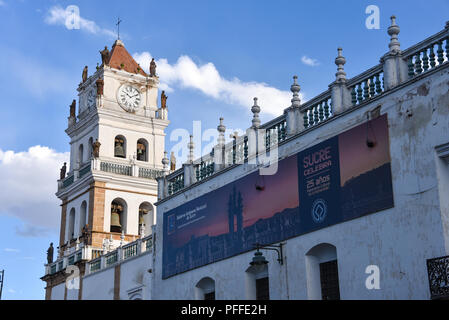 Cattedrale Metropolitana di Sucre, in Plaza 25 de Mayo Square in Sucre, Bolivia Foto Stock