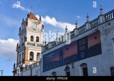 Cattedrale Metropolitana di Sucre, in Plaza 25 de Mayo Square in Sucre, Bolivia Foto Stock