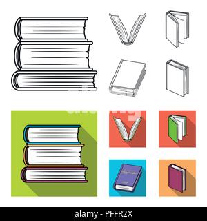 Vari tipi di libri. Libri set di icone di raccolta in profilo,stile piatto simbolo vettore illustrazione stock . Illustrazione Vettoriale