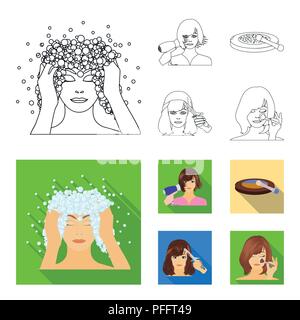 Salone, cura, igiene e altra icona in profilo,tipo piatto. Le mani, parrucchiere, beauty, icone nella raccolta di set Illustrazione Vettoriale