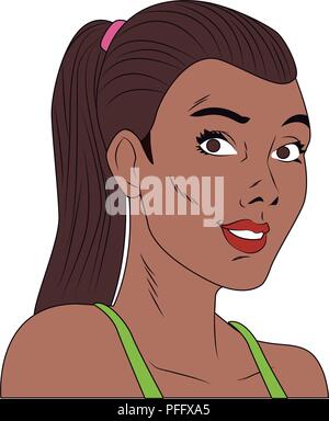 Profilo di donna pop art cartoon Illustrazione Vettoriale