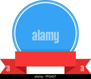 Blu adesivo rotondo etichetta con del nastro rosso banner Illustrazione Vettoriale