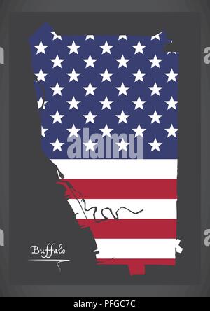 Buffalo New York mappa con American bandiera nazionale illustrazione Illustrazione Vettoriale