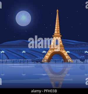 Tour Eiffel Parigi di notte scheda del vettore. Bellissimo sfondo Illustrazione Vettoriale