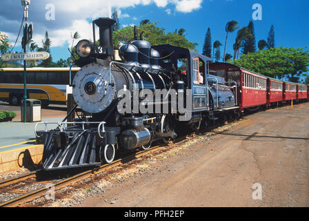 Stati Uniti d'America, Hawaii, Lahaina, Puukolii, stazione di treno a vapore Foto Stock