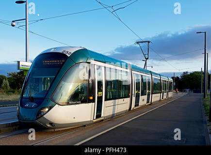 Nottingham Express tram, Wilford village stop, Nottinghamshire, England Regno Unito Foto Stock