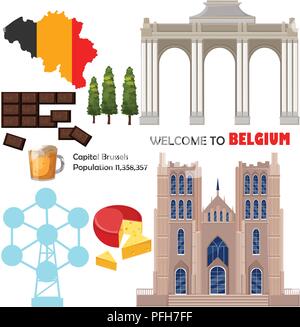 Belgio viaggio scheda dei punti di riferimento Illustrazione Vettoriale