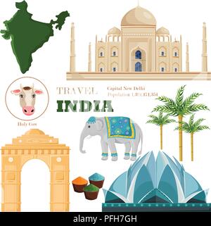 India viaggio scheda dei punti di riferimento Illustrazione Vettoriale