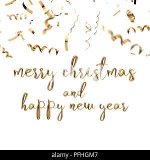 Vacanze a golden scritto a mano il messaggio di festa con oro coriandoli, rendering 3D Foto Stock