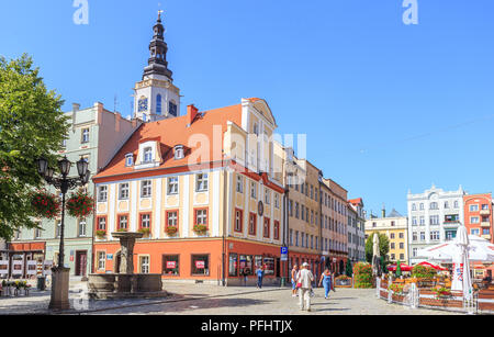Tenement case sulla piazza del Mercato Vecchio in Świdnica, Bassa Slesia, Polonia Foto Stock