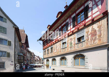 Pittoresca città vecchia di Stein am Rhein, Svizzera. Foto Stock