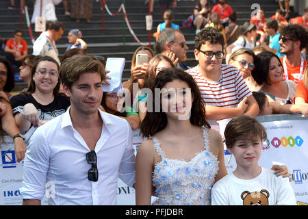 Giffoni Valle Piana, SA, Italia - 24 Luglio 2018 : Cast Serie Tv Heidi Bienvenida : Chiara Francia, Tiziano Francia e Victorio D'Alessandro a Giffo Foto Stock