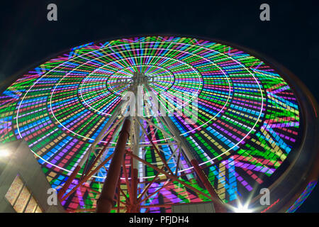 Giappone, Prefettura di Tokyo, Odaiba, basso angolo di visione del Daikanransha Ferris la ruota a palette Town Amusement Park, notte Foto Stock