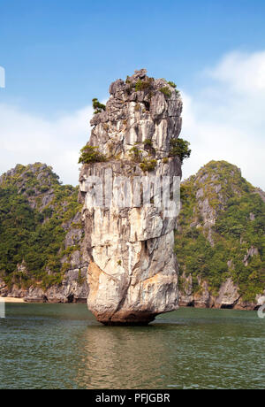 Colonna di pietra nella baia di Ha Long, Vietnam Foto Stock