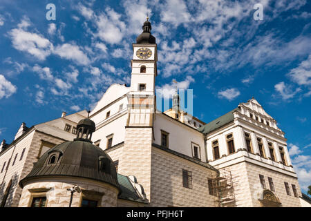 Pardubice, Czech republic, castle or zamek with the clock tower Foto Stock