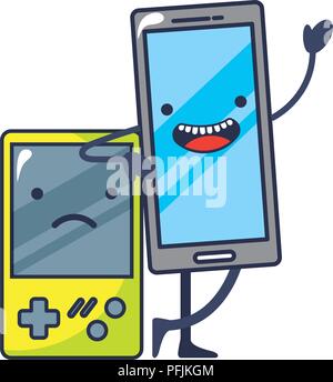 Video gioco portatile con smartphone kawaii illustrazione vettoriale design Illustrazione Vettoriale