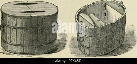 Questo testo sulla produzione lattiero-casearia esplora la teoria, le pratiche e i metodi utilizzati nella pratica del latte, con particolare attenzione agli apparecchi per la produzione del formaggio e al confezionamento del burro. Descrive varie attrezzature utilizzate negli stabilimenti lattiero-caseari, sottolineando la funzionalità e le tecniche di stoccaggio di prodotti come burro e formaggio. Foto Stock